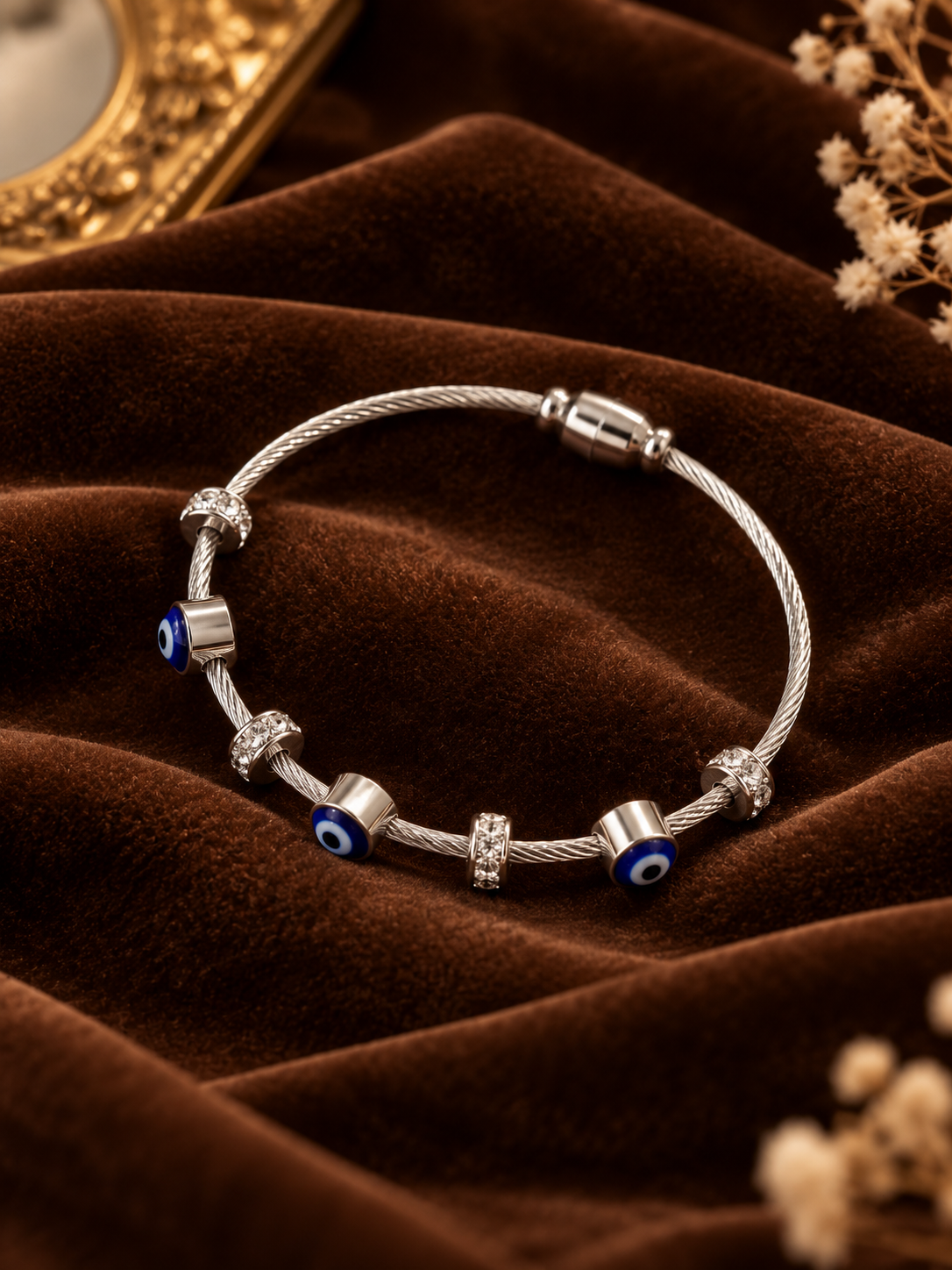 Evil Eye Diamond Silver Kada Bracelet for Women