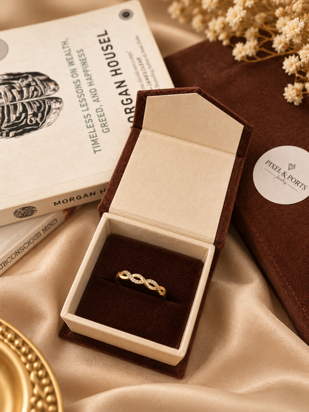Crossed Gold Stone Ring