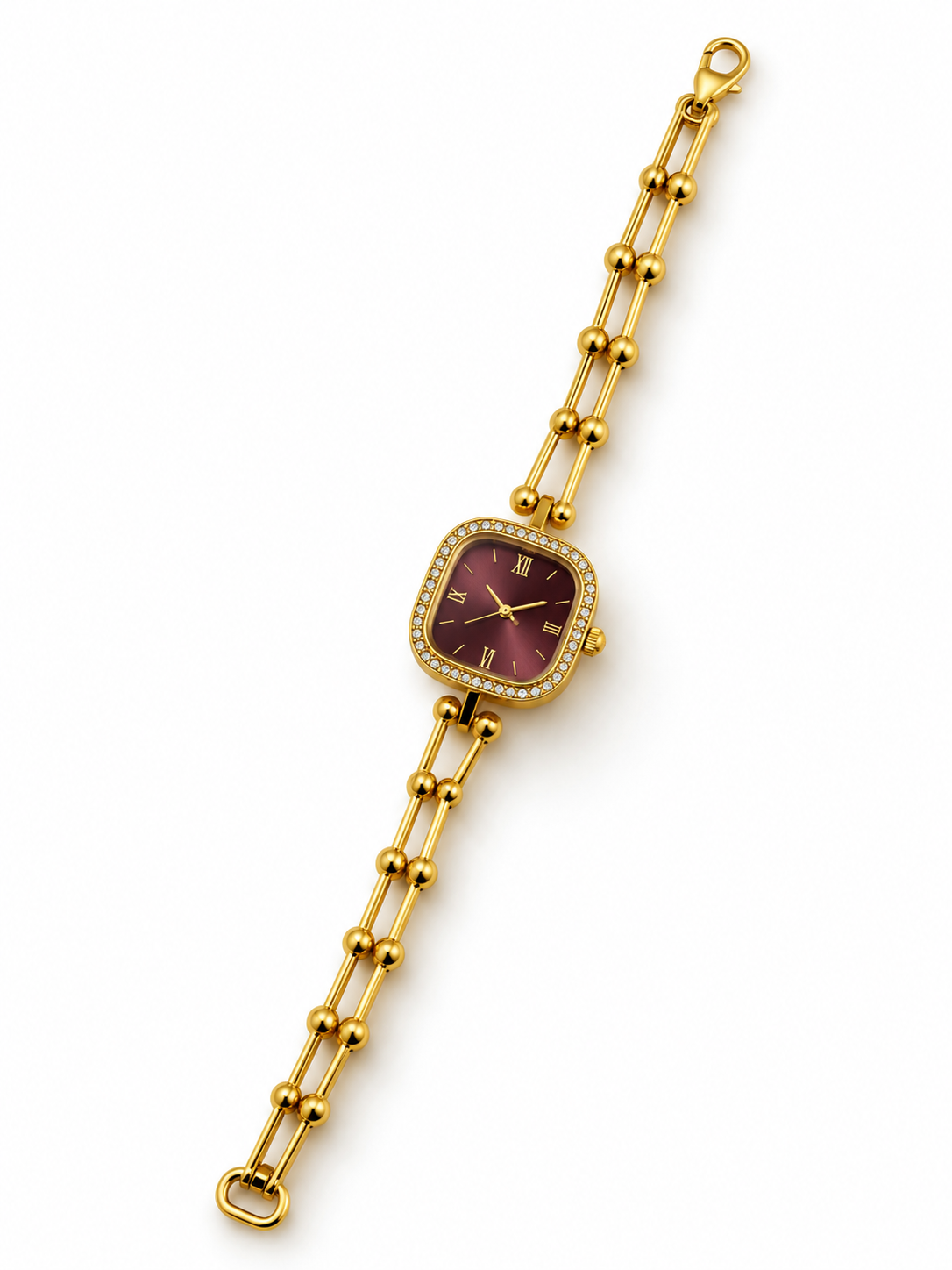 Élan Royal Amethyst Link Watch for Women – Luxury Gold-Tone Bracelet with Purple Dial & Crystal Detailing