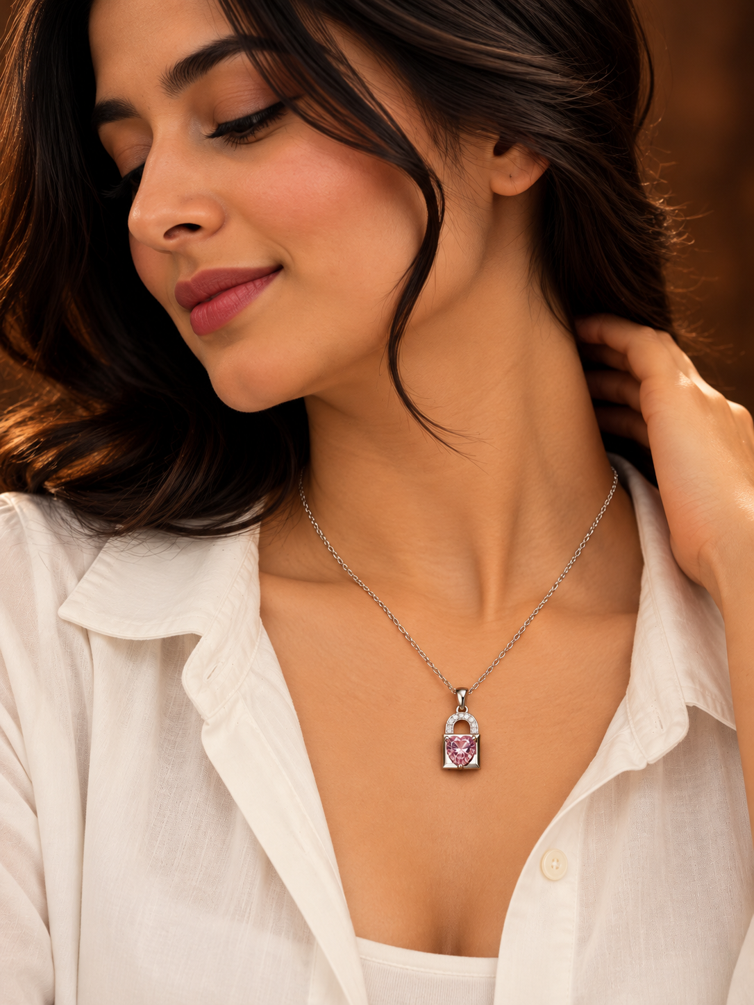Silver Heart Lock Pendant Necklace