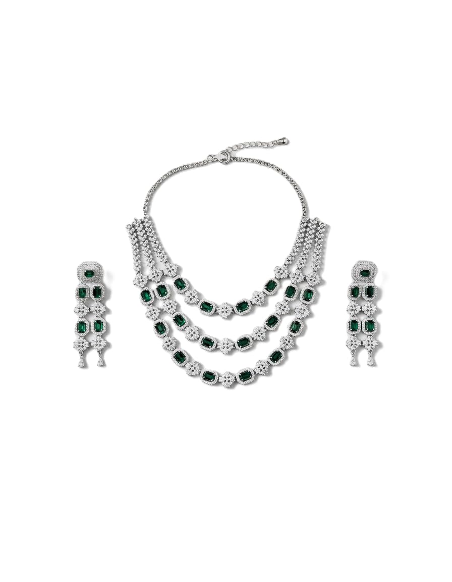 WomenSky Premium AD Diamond Necklace Set for Women
