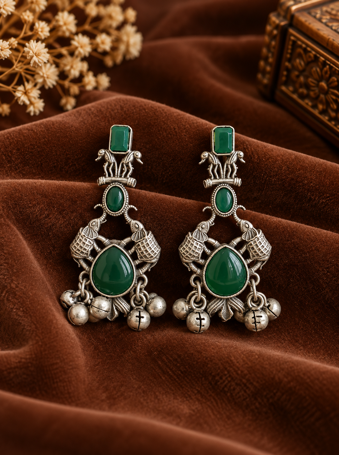 Oxd Green Stone Drop Earrings