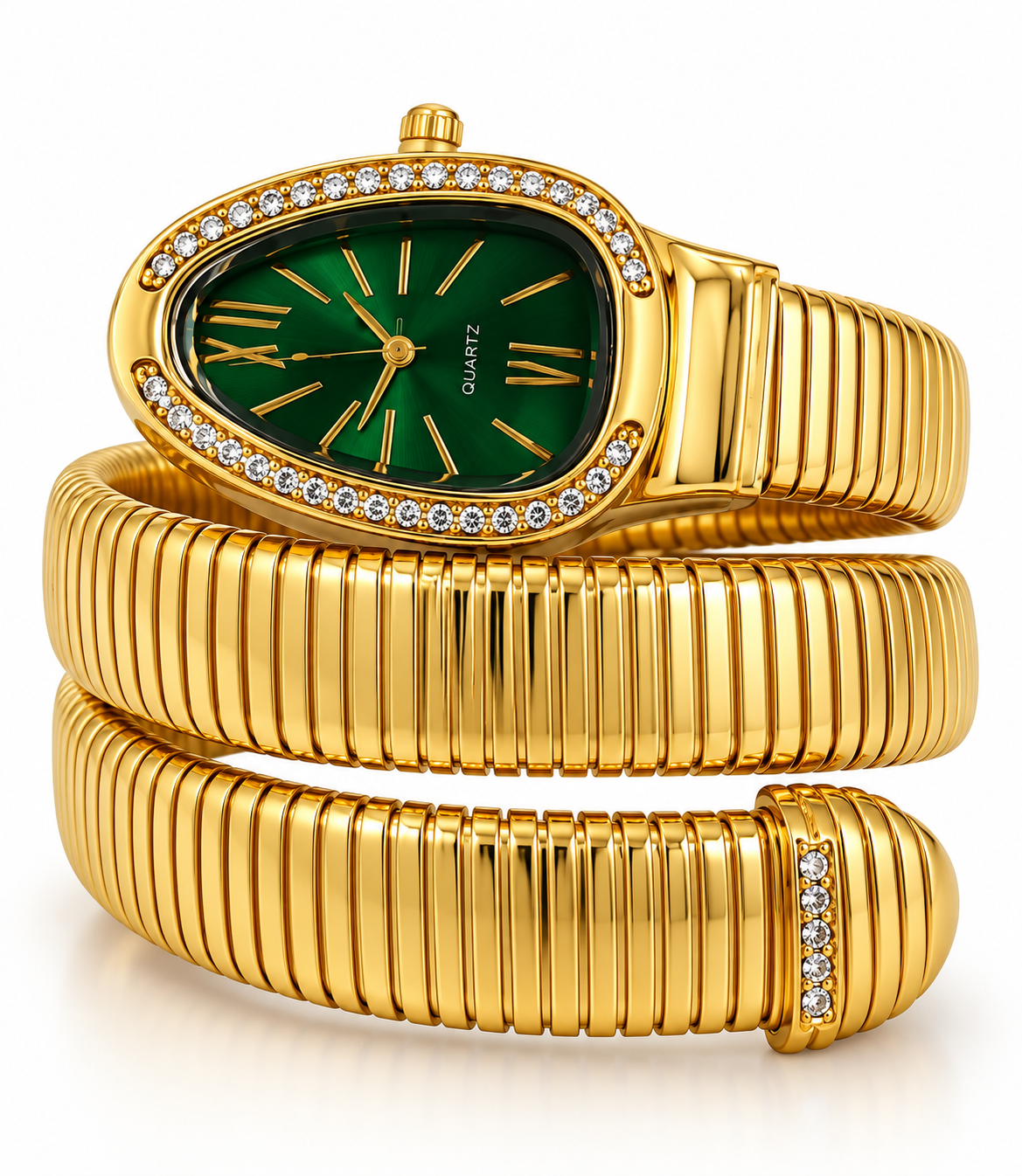 Élan Emerald Luxe Watch Bracelet – Green Dial & Crystal Detailing