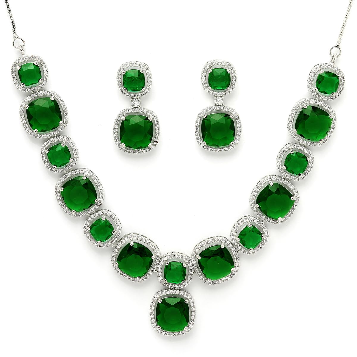 Karatcart Elegant Silver Plated Blue American Diamond Necklace Set for Women