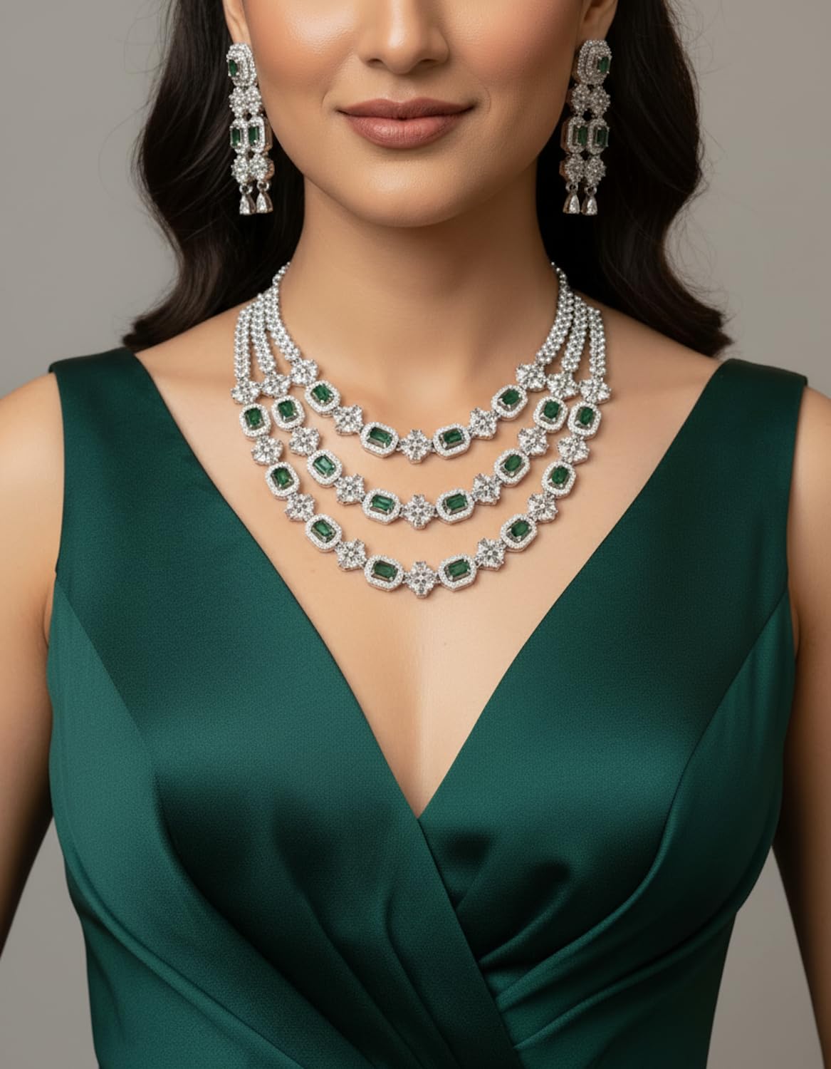 WomenSky Premium AD Diamond Necklace Set for Women