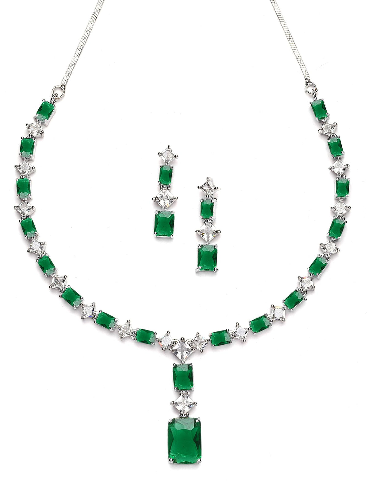 Karatcart Elegant Silver Plated Blue American Diamond Necklace Set for Women