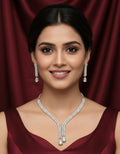 WomenSky Premium AD Diamond Necklace Set for Women | American Diamond Bridal Jewellery Set with Earrings | Wedding Special Choker Necklace