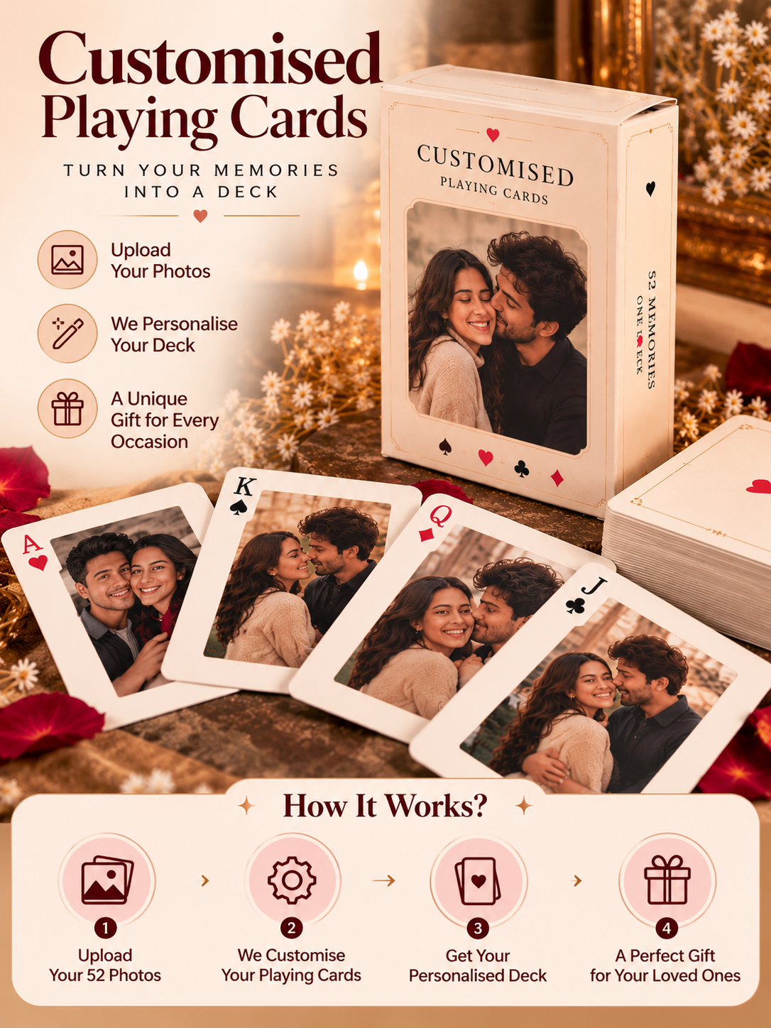 Customised Playing Cards with 52 Personal Photos – Personalised Gift Deck