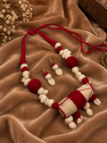Dholak Necklace Set | Handmade Traditional Red & Cream Statement Jewellery