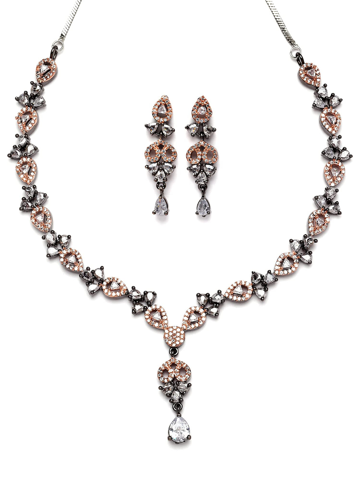 Karatcart Elegant Silver Plated Blue American Diamond Necklace Set for Women