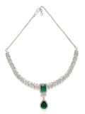 Karatcart Elegant Silver Plated Blue American Diamond Necklace Set for Women