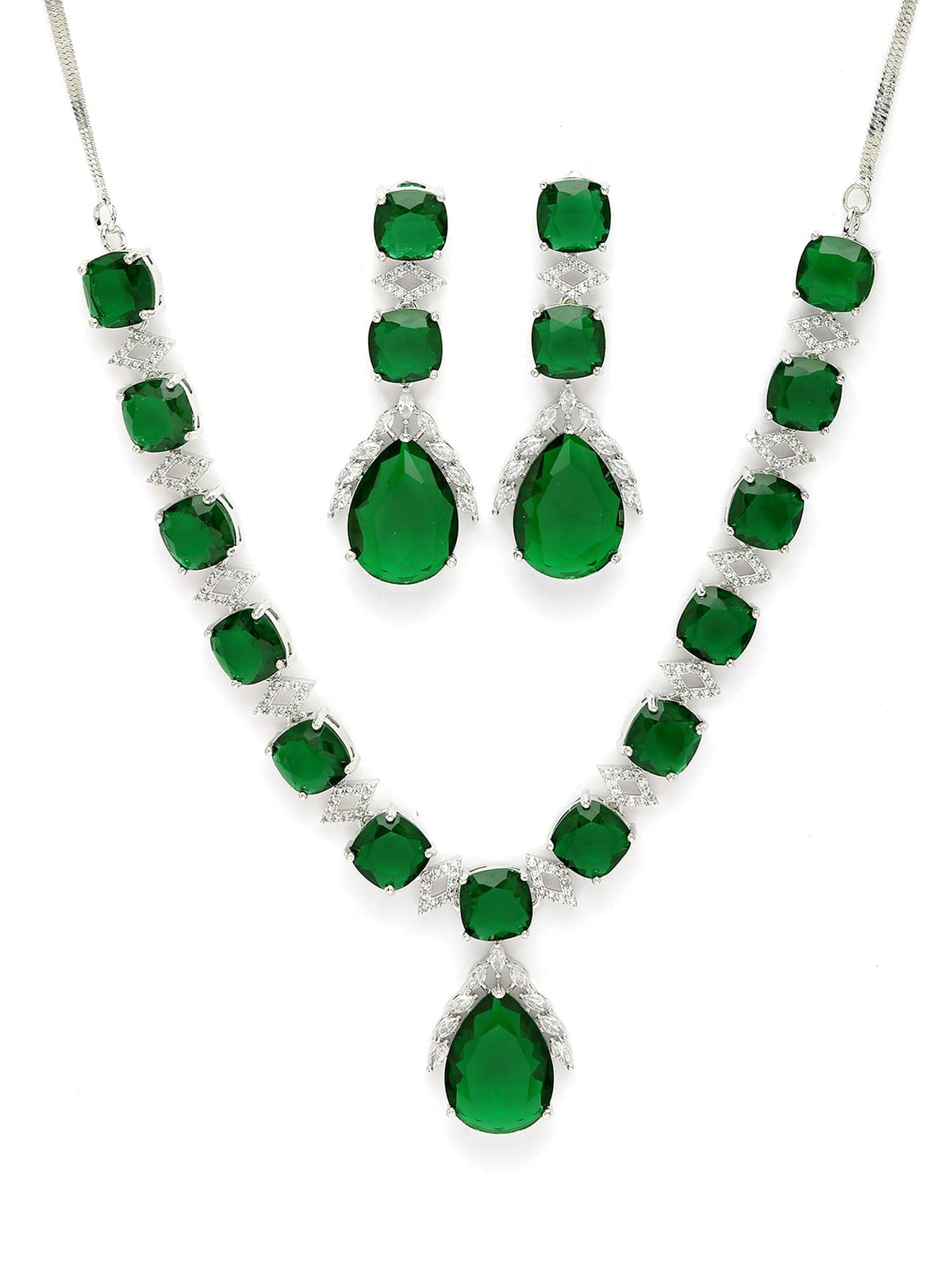 Karatcart Elegant Silver Plated Blue American Diamond Necklace Set for Women