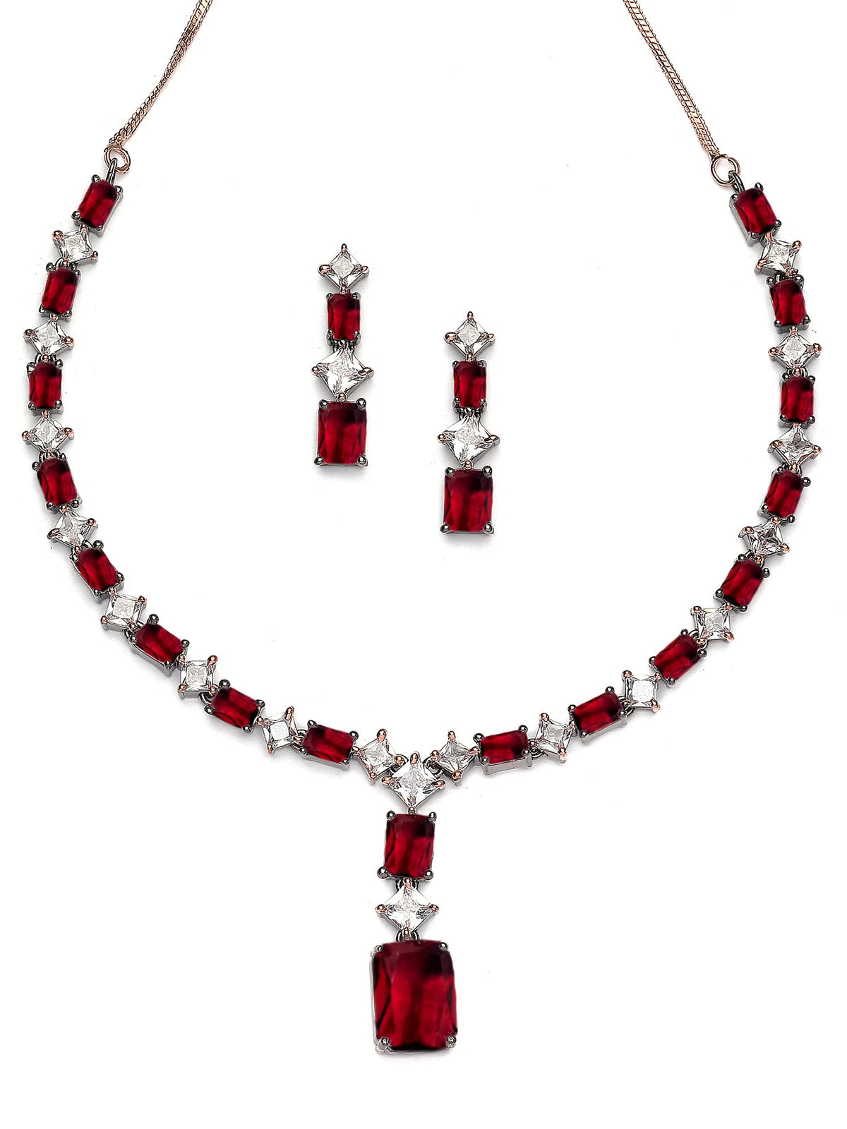 Karatcart Elegant Silver Plated Blue American Diamond Necklace Set for Women