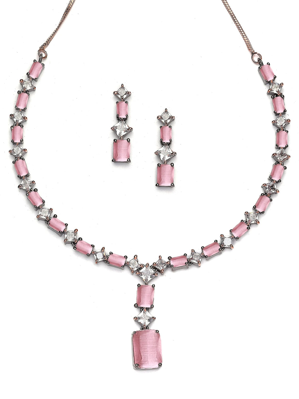 Karatcart Elegant Silver Plated Blue American Diamond Necklace Set for Women