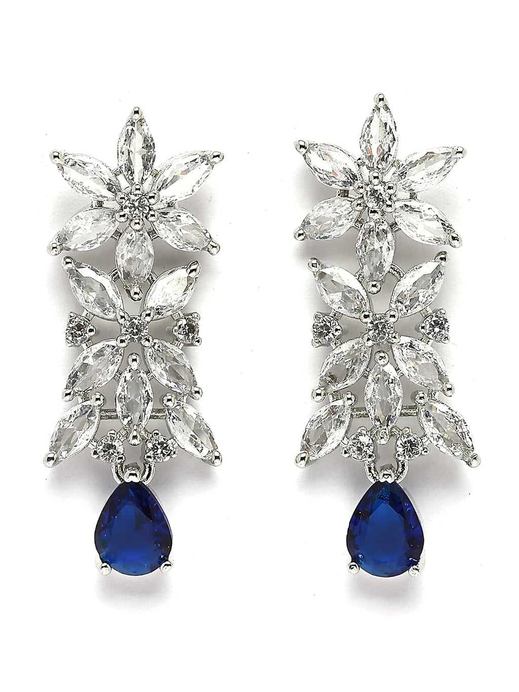 Karatcart Elegant Silver Plated Blue American Diamond Necklace Set for Women