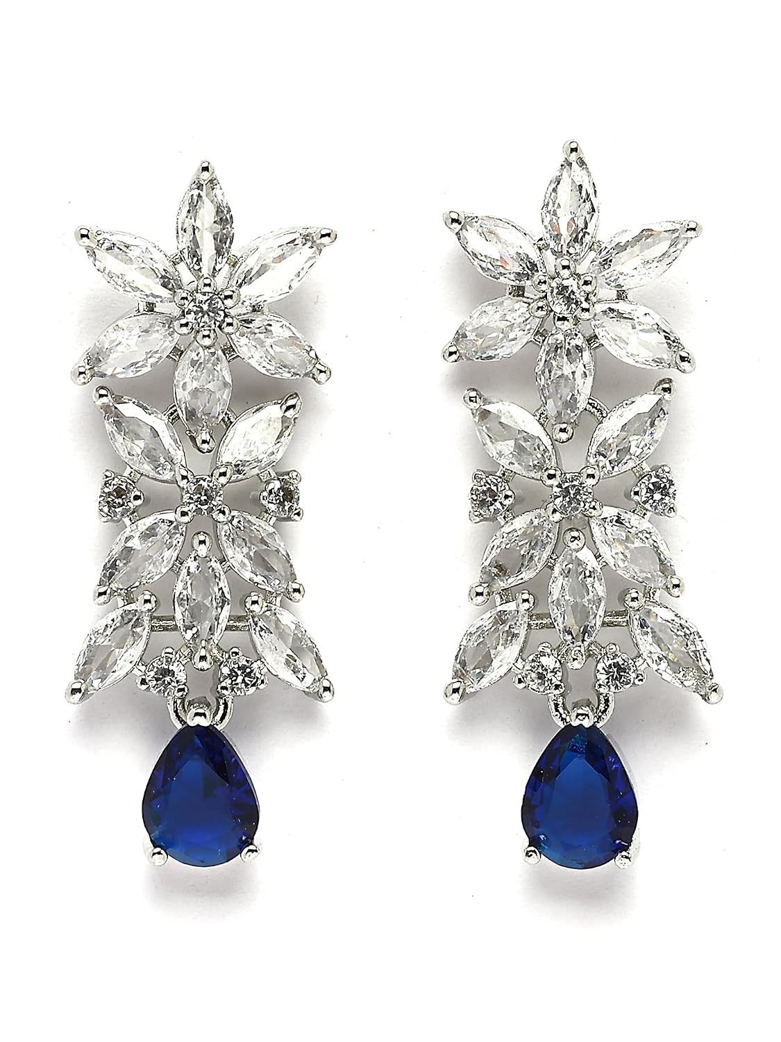 Karatcart Elegant Silver Plated Blue American Diamond Necklace Set for Women