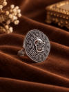 Big Circle Pattern Statement Ring – Intricate Silver-Tone Geometric Design
