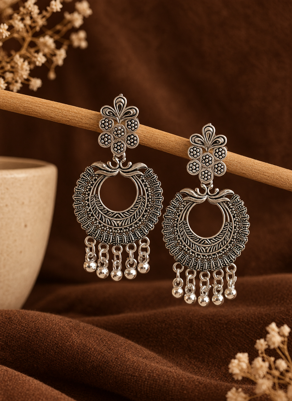 Flower Pearl Circle Earrings