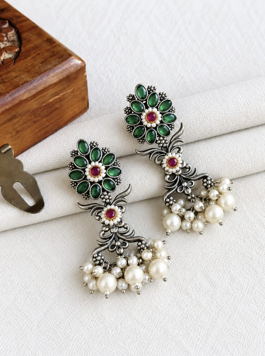 Green & Cherry Dual Tone Earring
