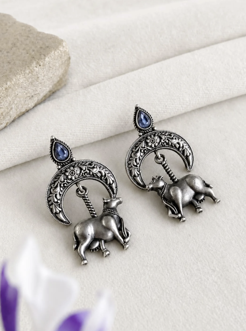 Oxidizing Cow Earring