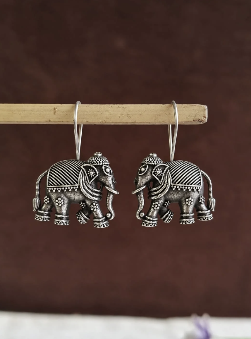 Oxidized Elephant Earrings