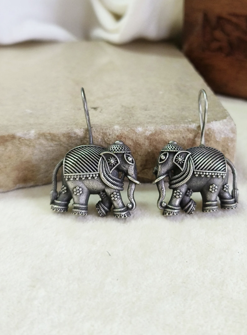 Oxidized Elephant Earrings