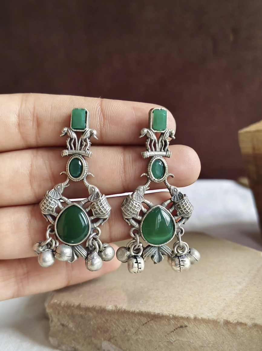 Oxd Green Stone Drop Earrings