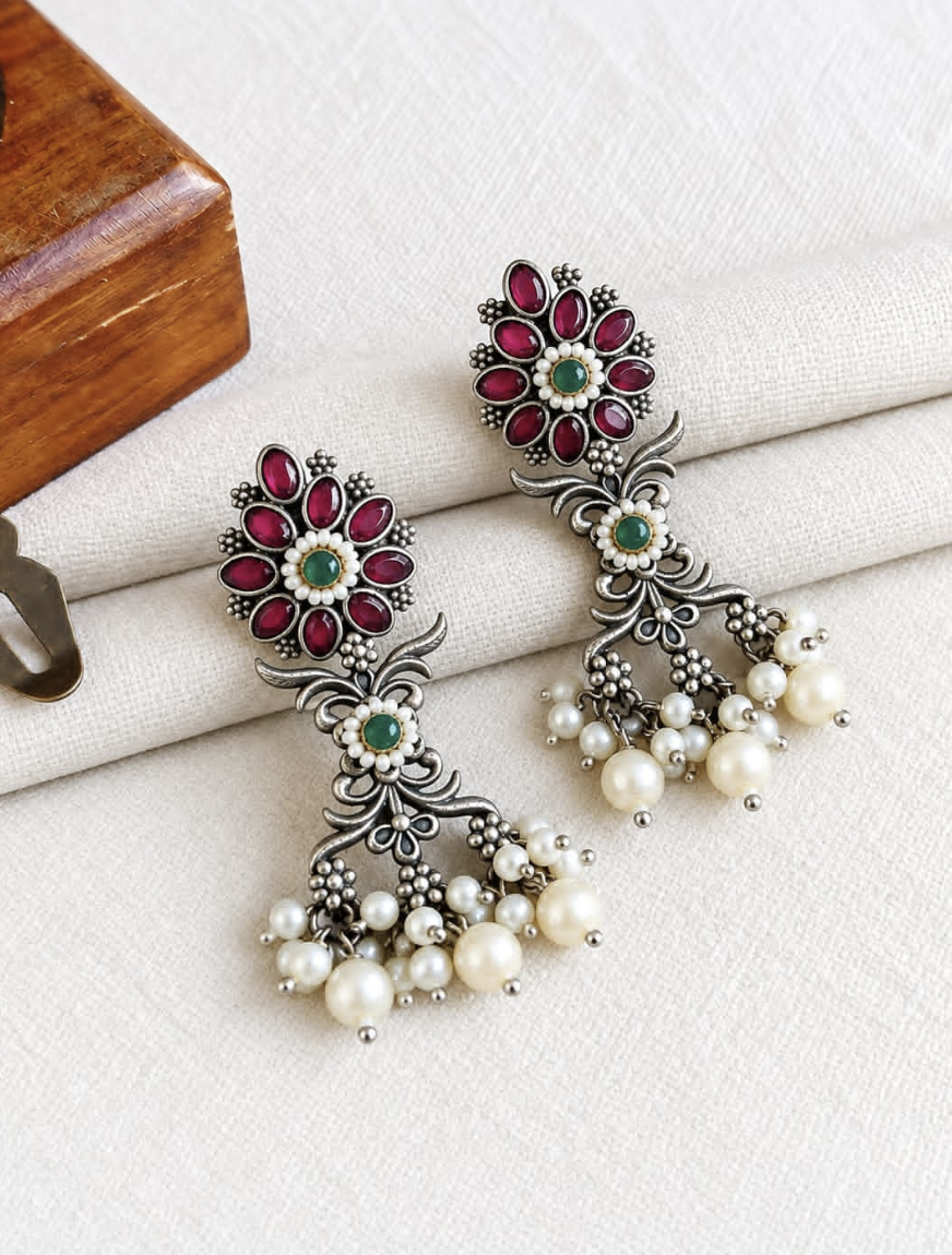 Cherry & Green Dual Tone Earrings