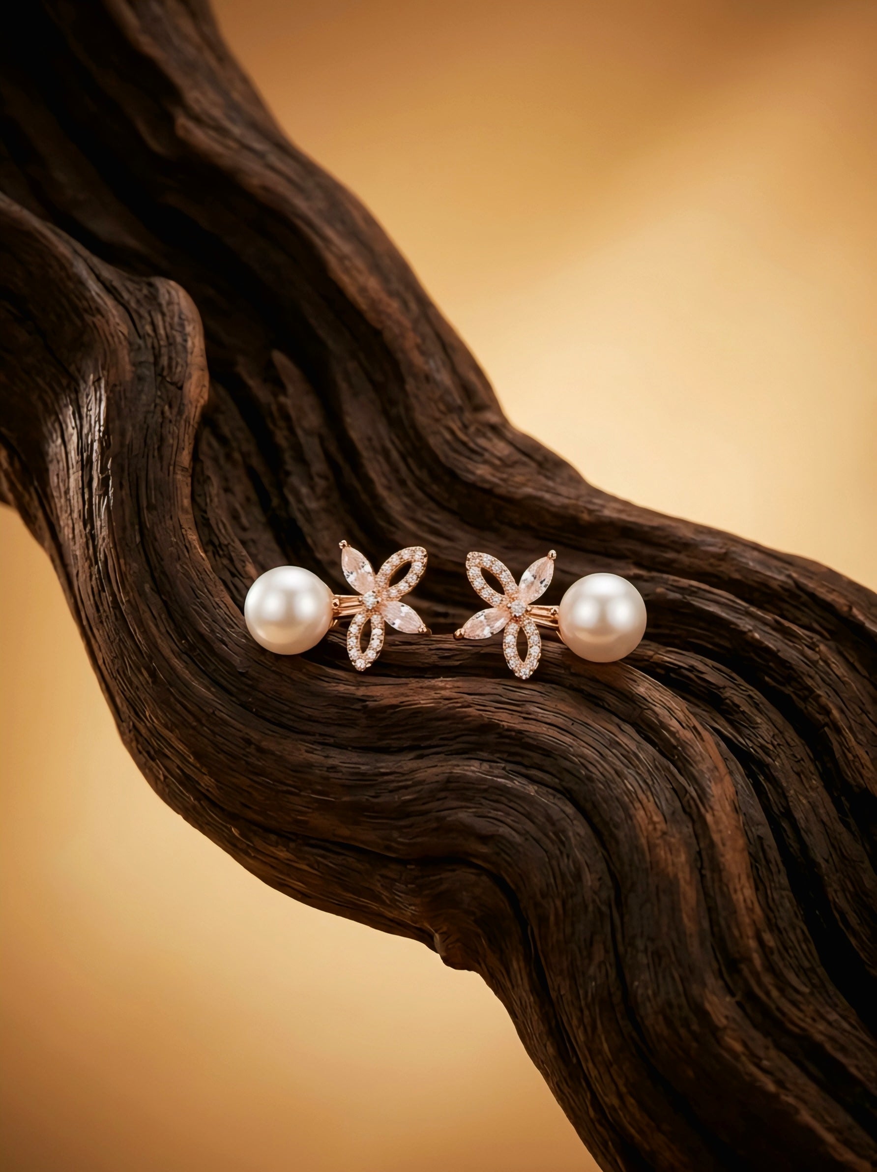 ROSE GOLD FLOWER PEARL EARRINGS