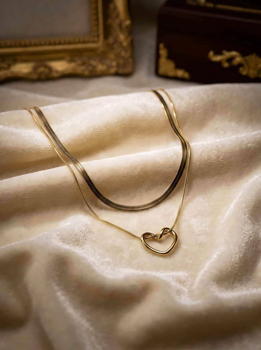 DOUBLECHAIN HOLLOW HEART PENDANT