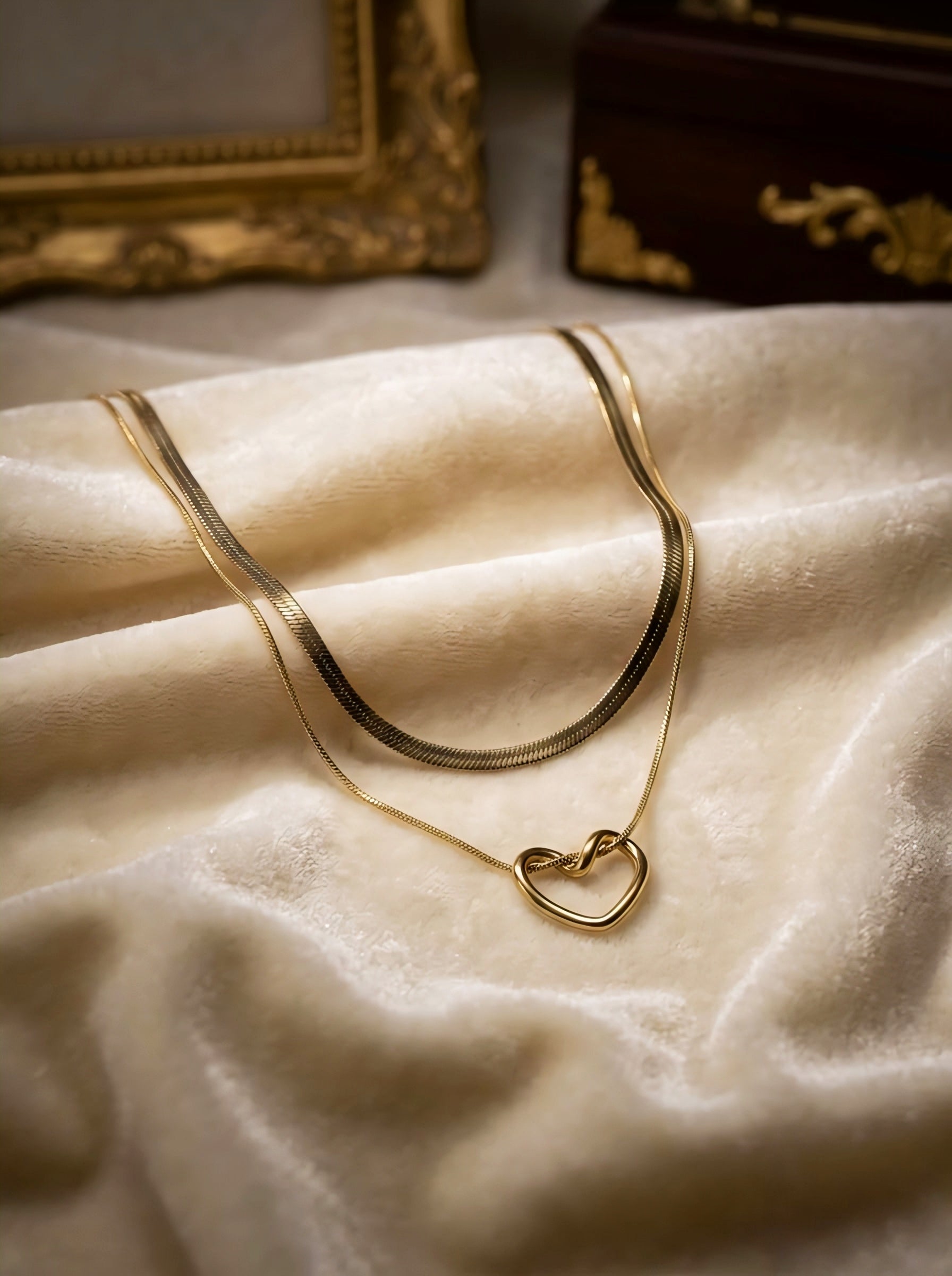 DOUBLECHAIN HOLLOW HEART PENDANT