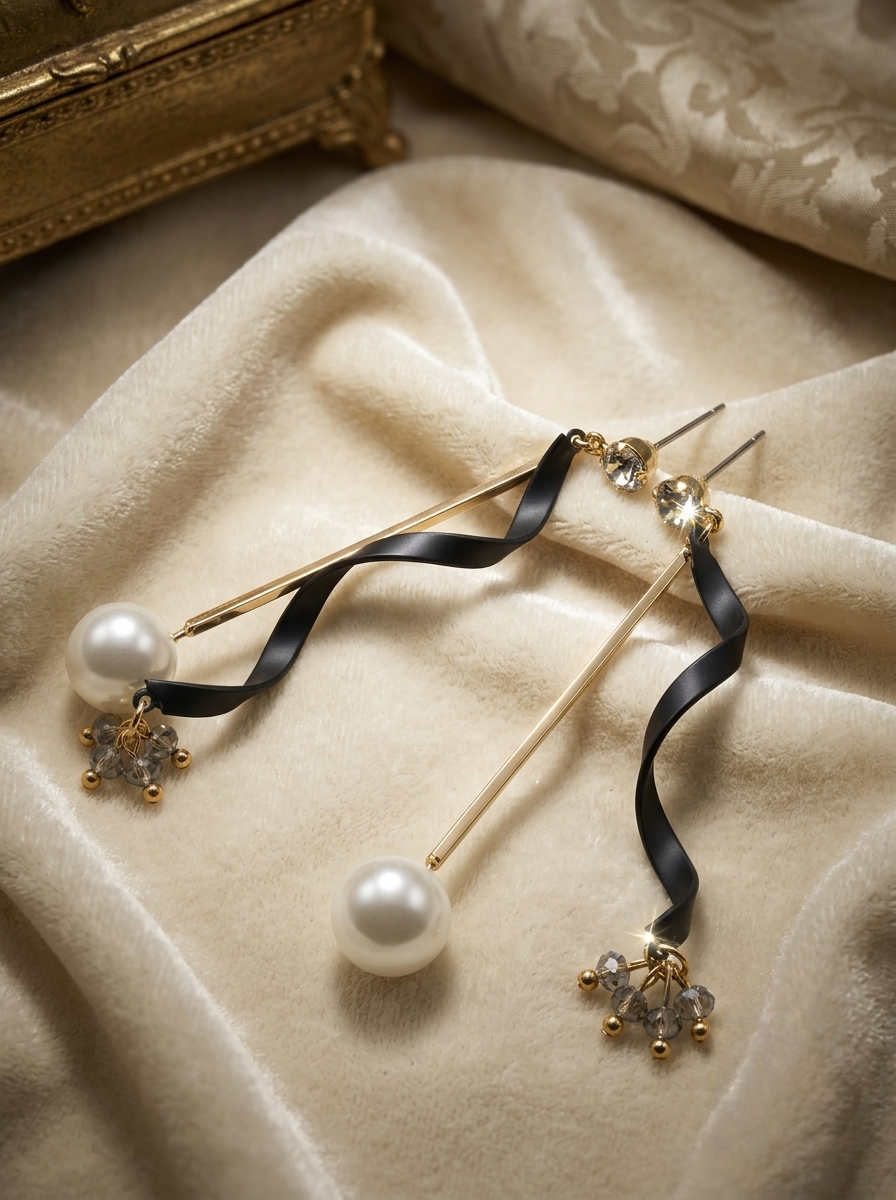 BLACK RIBBON DROP EARRINGS