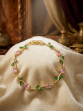 GOLD GREEN LEAF PINK TULIP BRACELET