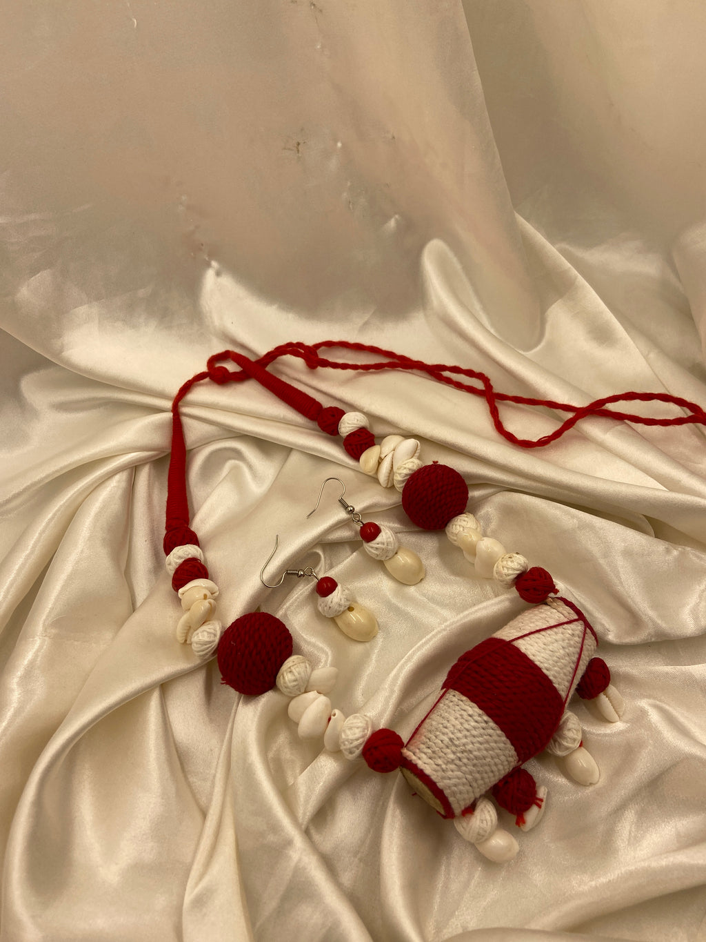 Dholak Necklace Set | Handmade Traditional Red & Cream Statement Jewellery