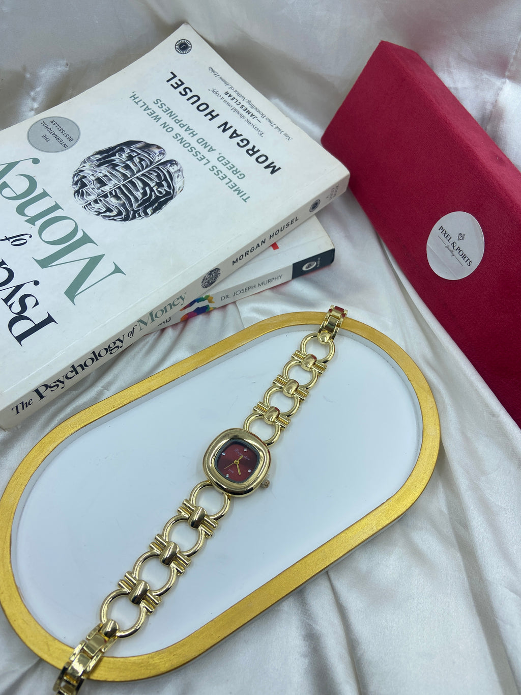 GOLD CRIMSON RED DIAL WATCH