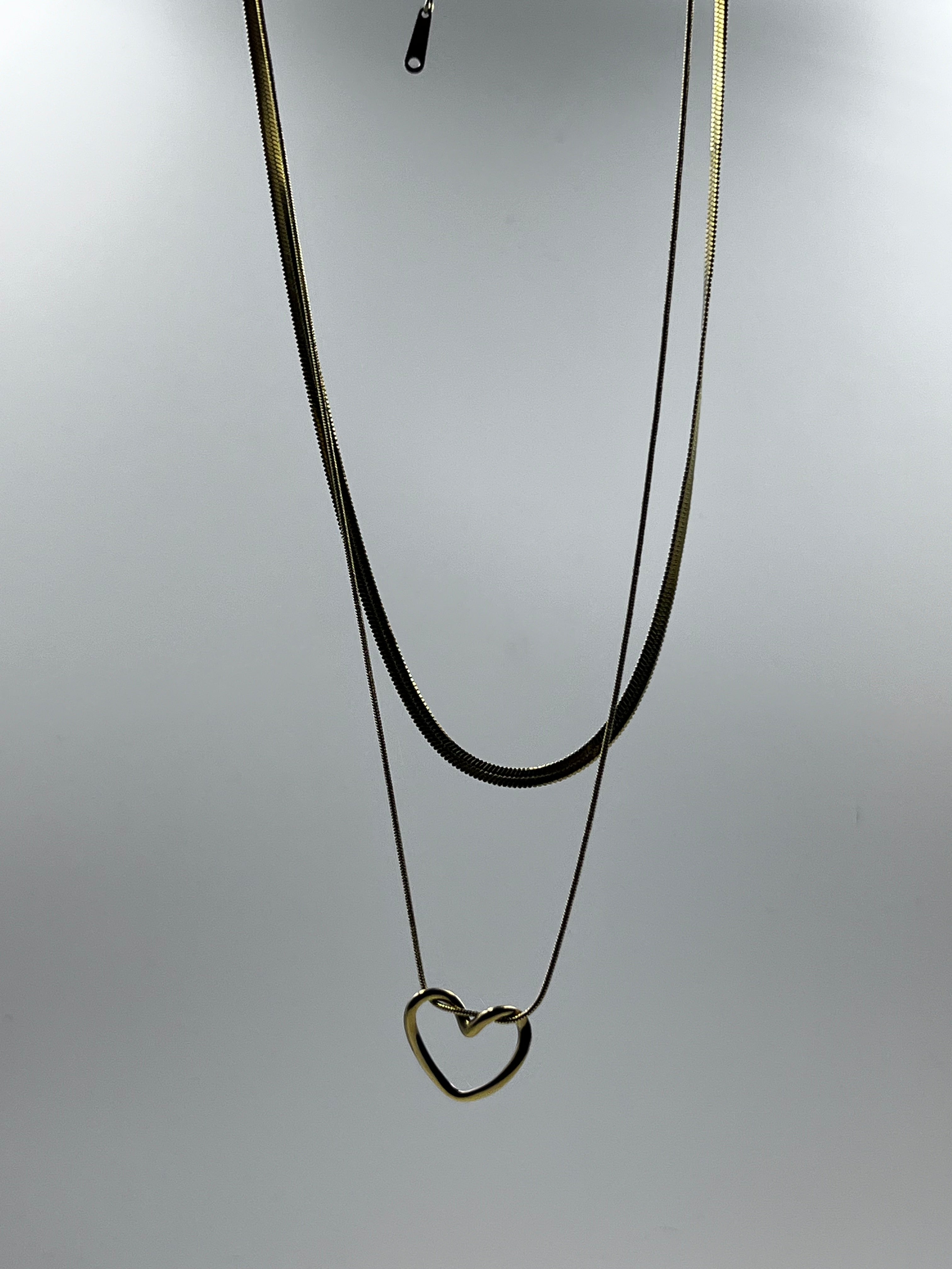 DOUBLECHAIN HOLLOW HEART PENDANT