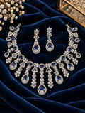 Rhodium-Plated Silver-Toned Emerald-Cut American Diamond Floral Link Necklace