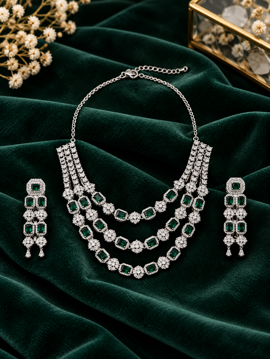 WomenSky Premium AD Diamond Necklace Set for Women