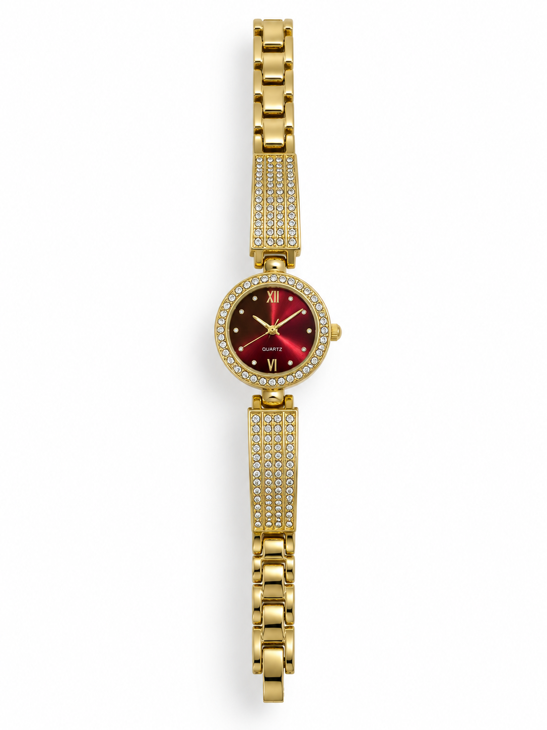 VINTAGE GOLD RED DIAL STONE WATCH