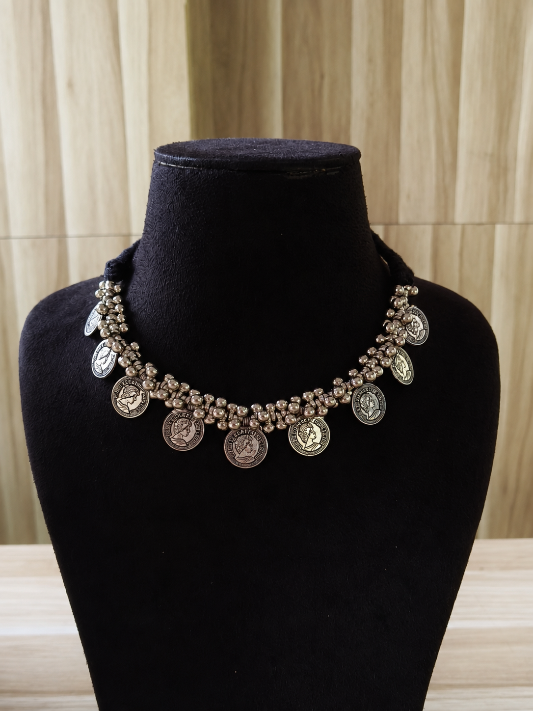 Charm Coin Necklace Set – Antique Oxidised Silver Coin Necklace