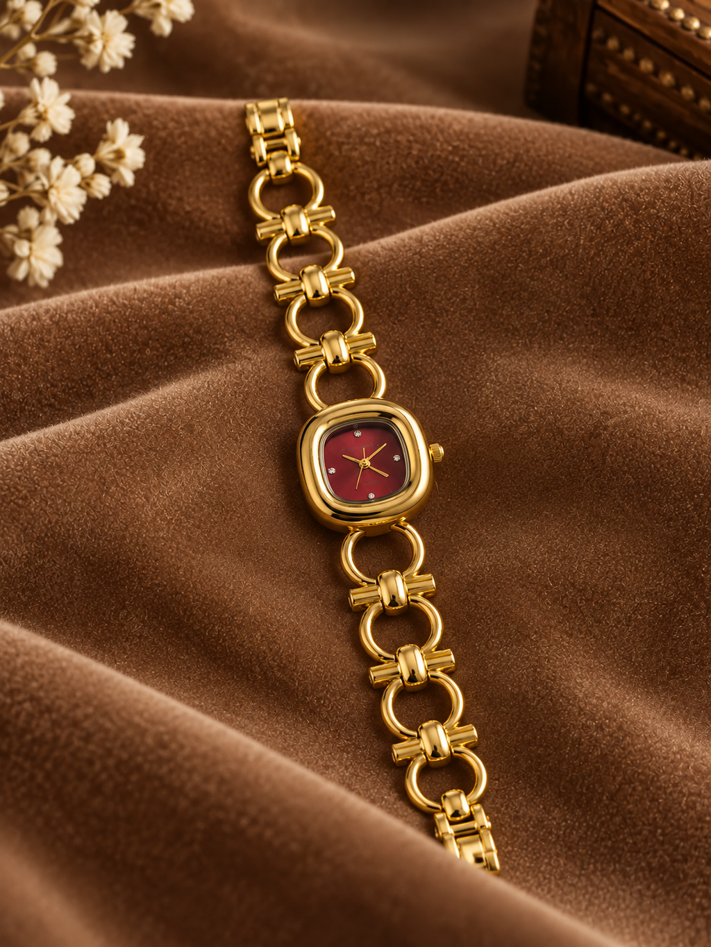 GOLD CRIMSON RED DIAL WATCH