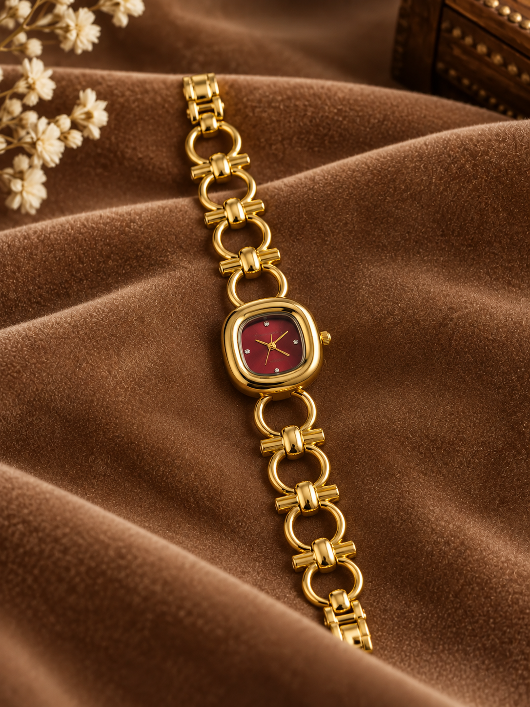 GOLD CRIMSON RED DIAL WATCH