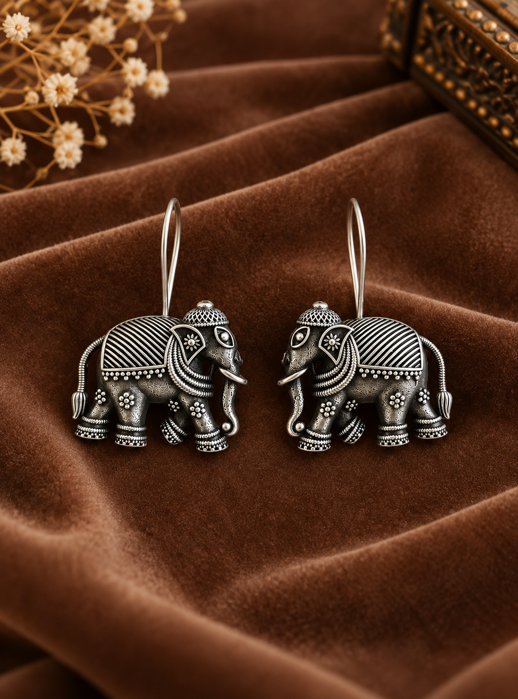 Oxidized Elephant Earrings