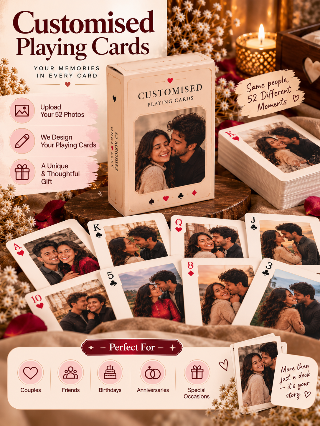 Customised Playing Cards with 52 Personal Photos – Personalised Gift Deck