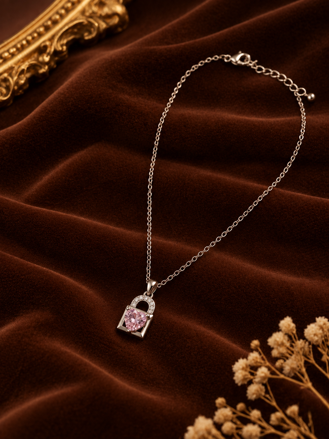 Silver Heart Lock Pendant Necklace