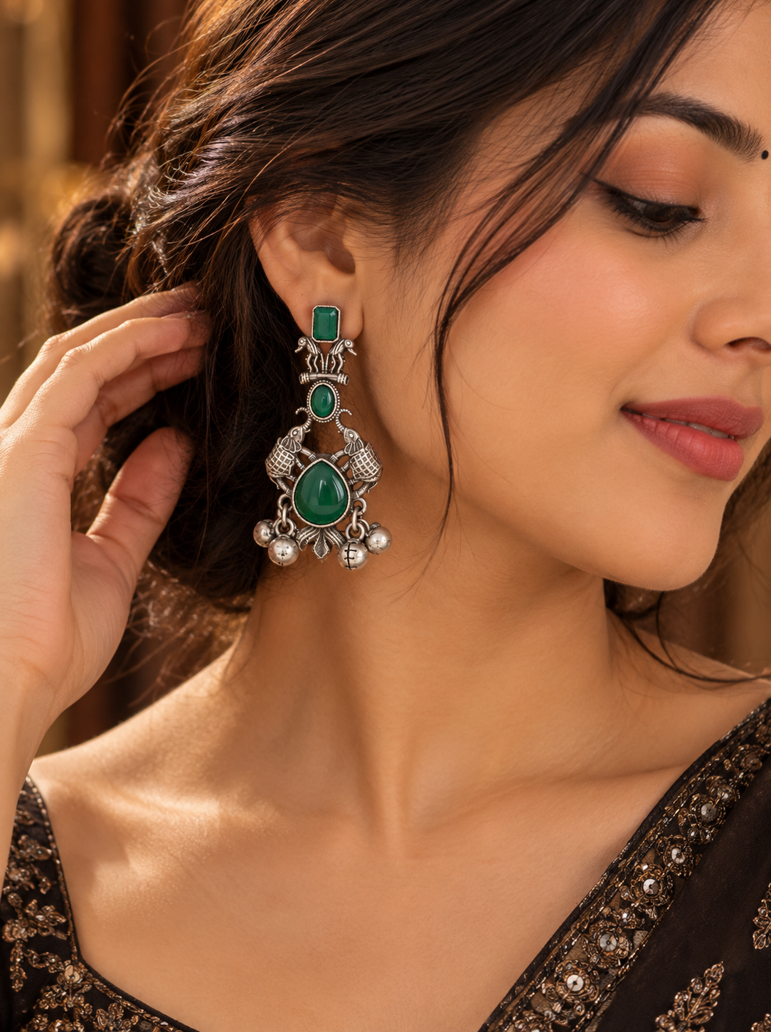 Oxd Green Stone Drop Earrings
