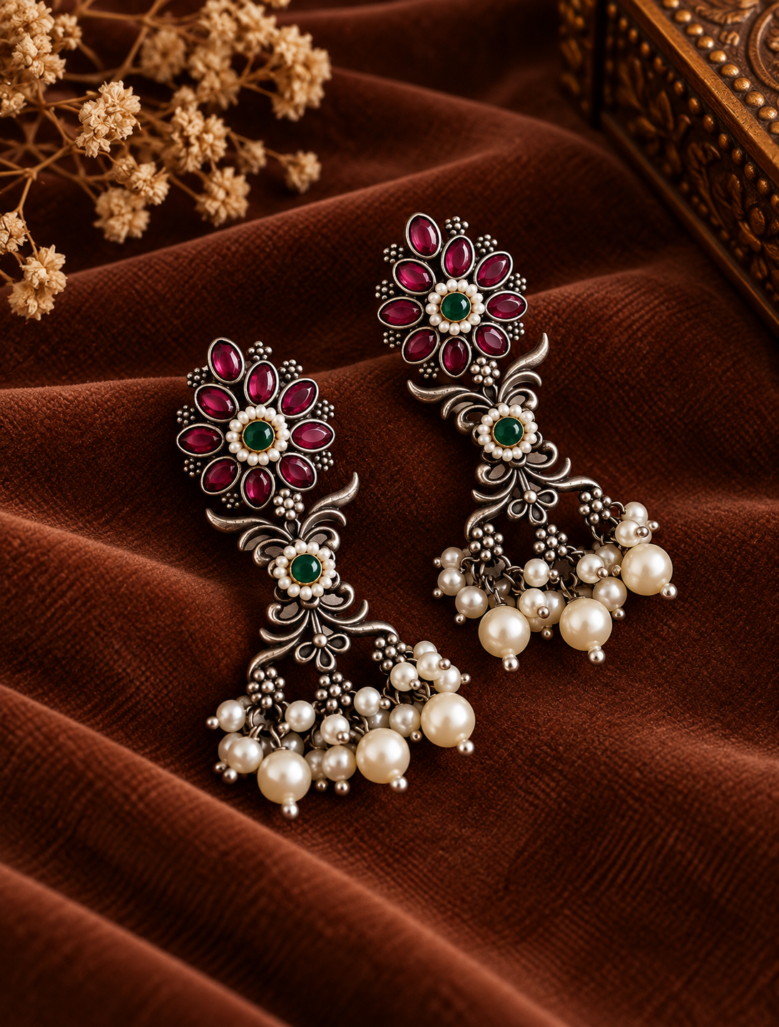 Cherry & Green Dual Tone Earrings