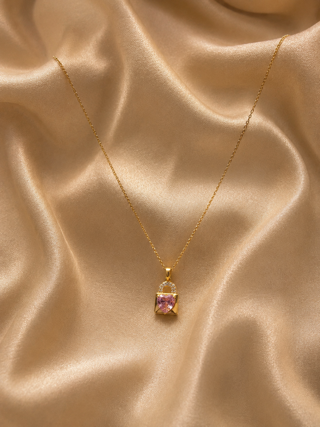 Gold Heart Lock Pendant Necklace for Women