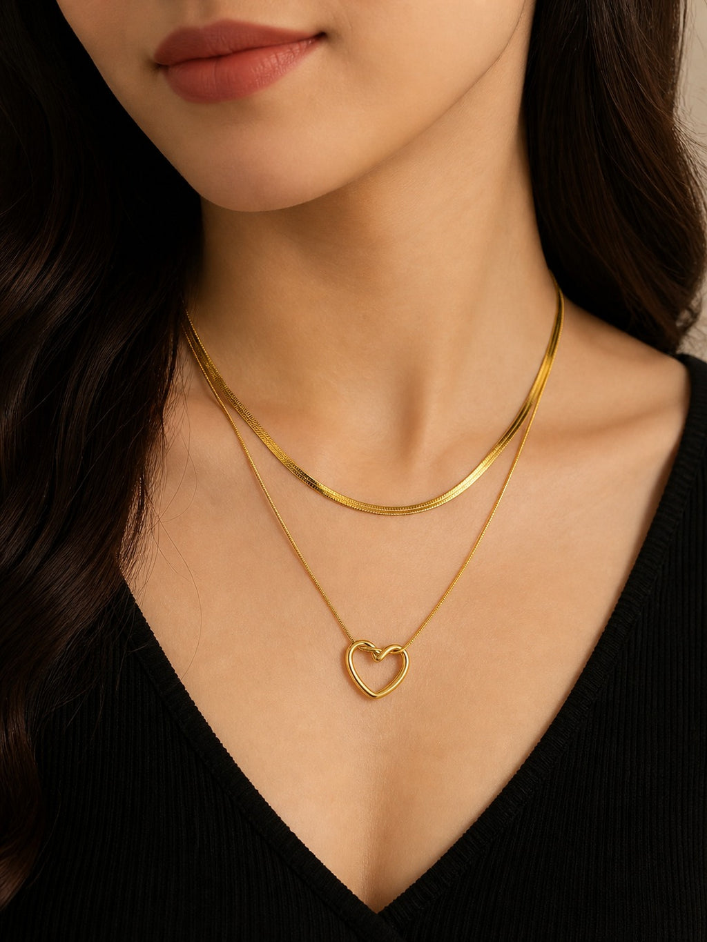 DOUBLECHAIN HOLLOW HEART PENDANT