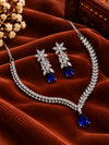 Elegant Silver Plated Blue American Diamond Necklace Set
